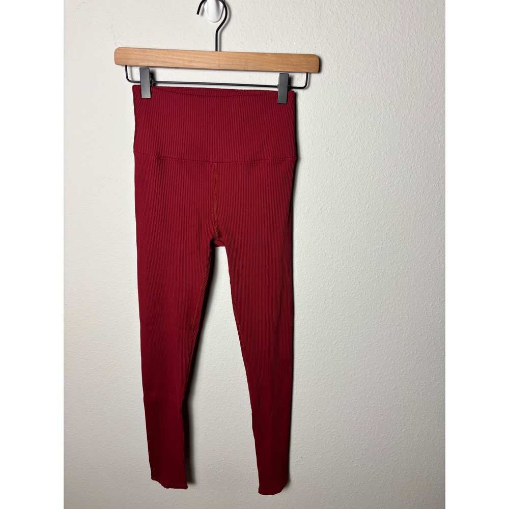 Carbon38 Red Ribbed 7/8 Leggings High Waisted Yoga Pants Small